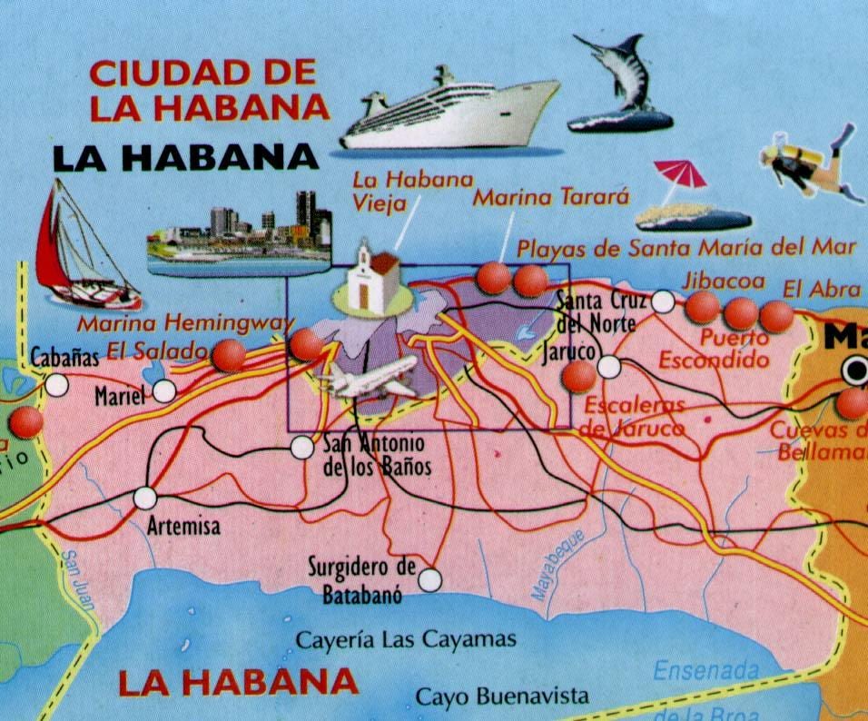 kort over Havana strande